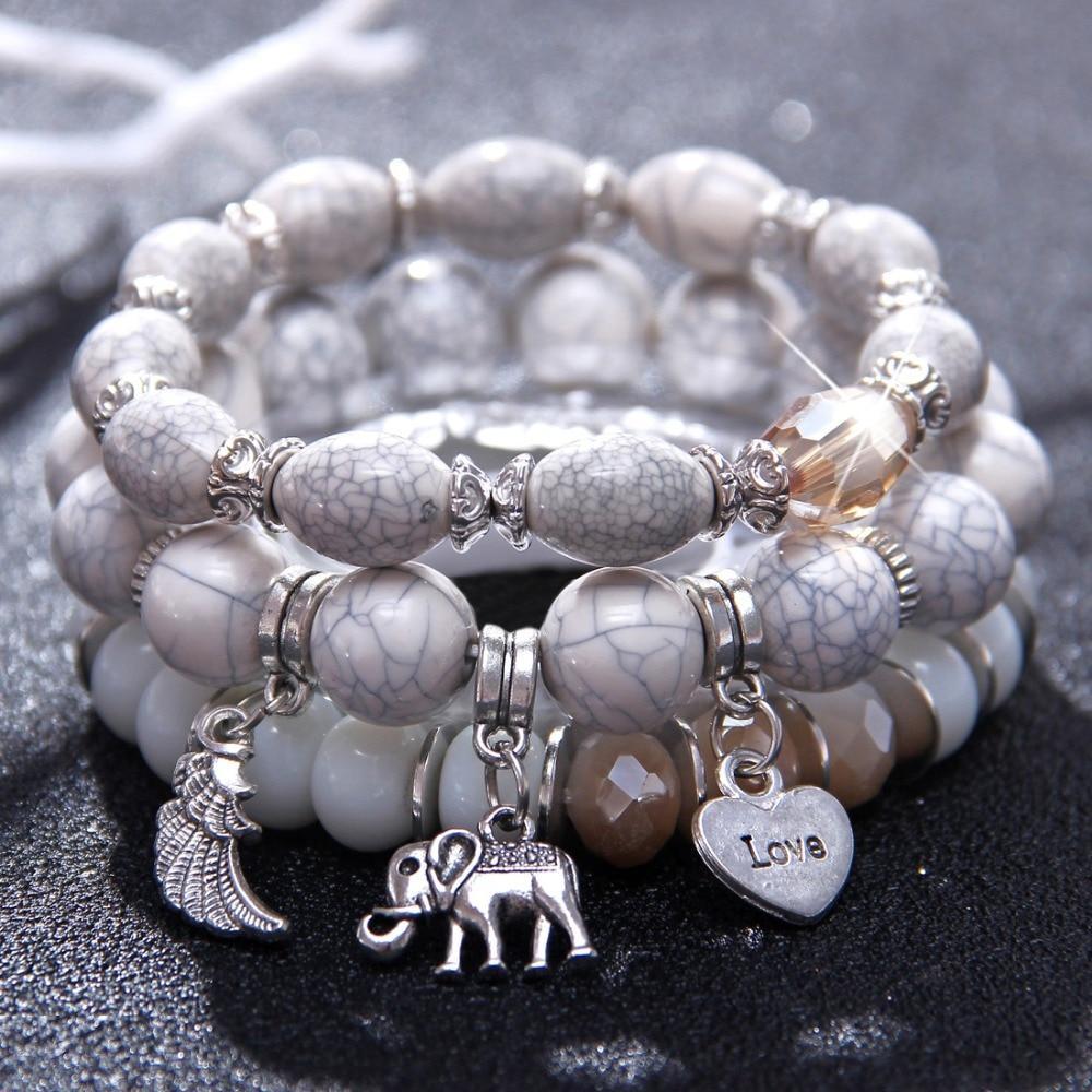 3 Layers elephant beaded charms bracelet