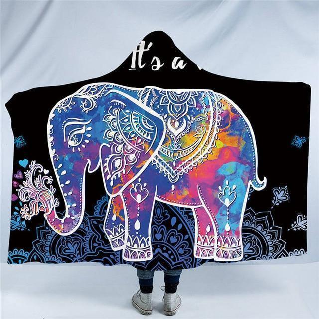 Sherpa Rainbow Elephant Hooded Blanket