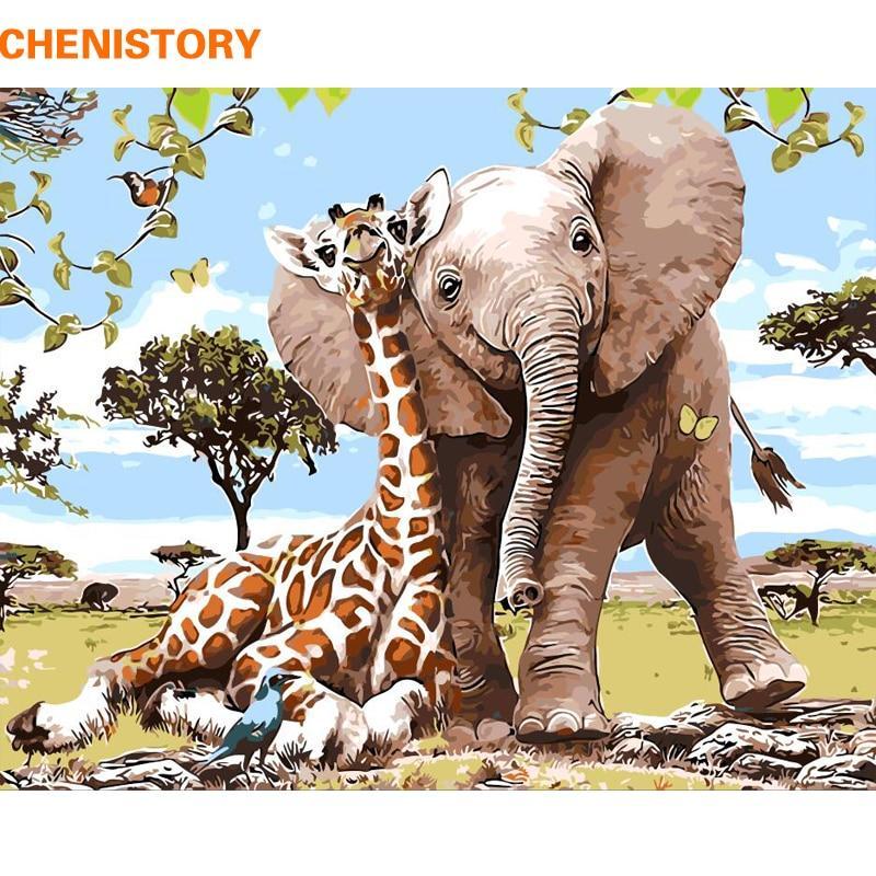 Cute Frameless Elephant Giraff DIY Painting By Numbers Modern
