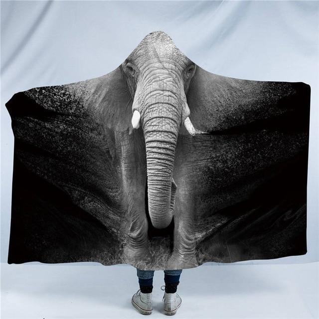 Sherpa Walking Elephant Hooded Blanket