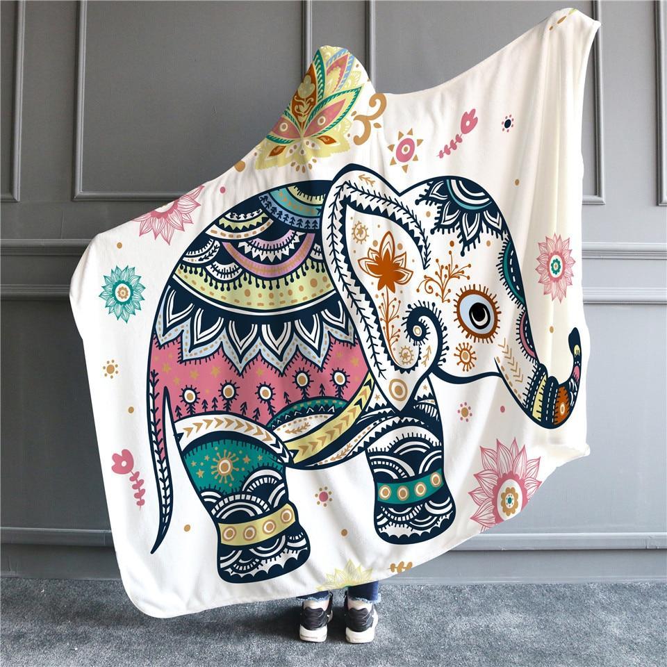 Sherpa Hippie Elephant Hooded Blanket