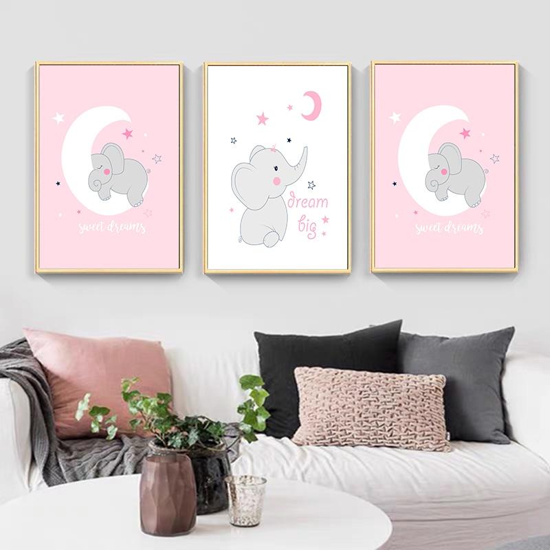 LilliPhant Wall Art Posters Prints Pink Sweet Elephant Dream Pictures For Nursery Decor Canvas Painting Gift Baby Room Home Decorations